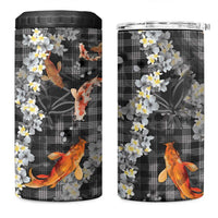 Black Palaka Hawaiian And Japanese 4 in 1 Can Cooler Tumbler Sakura Lei With Koi Fish - Polynesian Pride