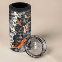 Black Palaka Hawaiian And Japanese 4 in 1 Can Cooler Tumbler Sakura Lei With Koi Fish - Polynesian Pride