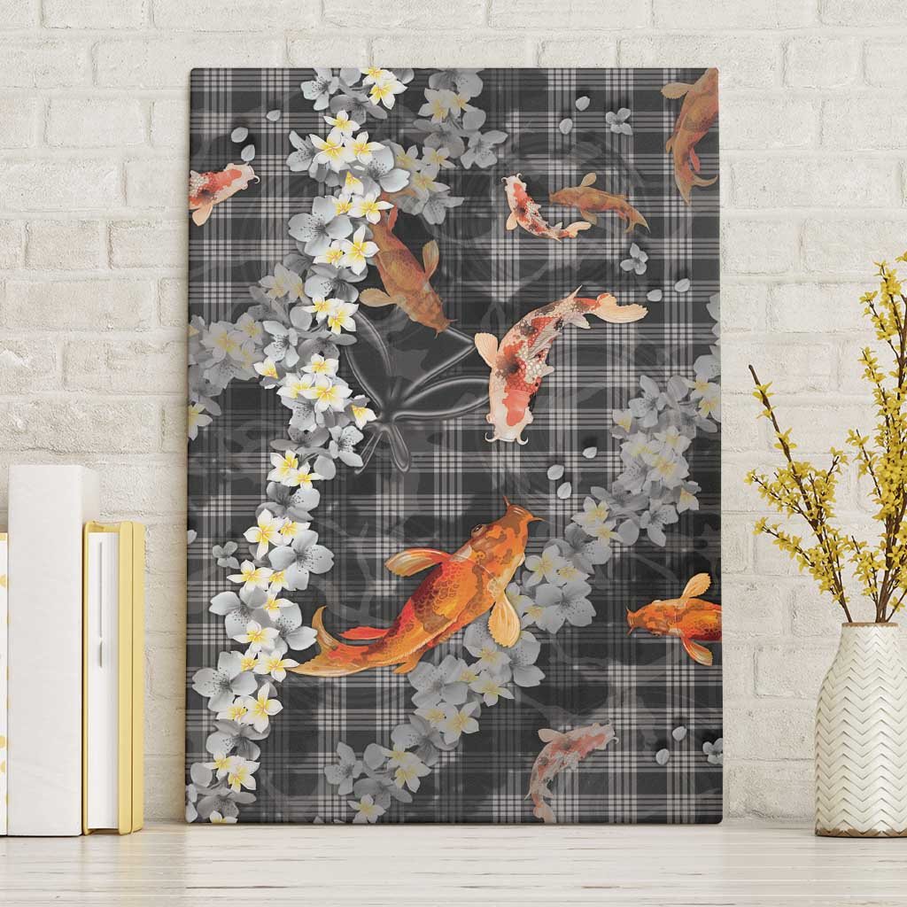 Black Palaka Hawaiian And Japanese Canvas Wall Art Sakura Lei With Koi Fish - Polynesian Pride