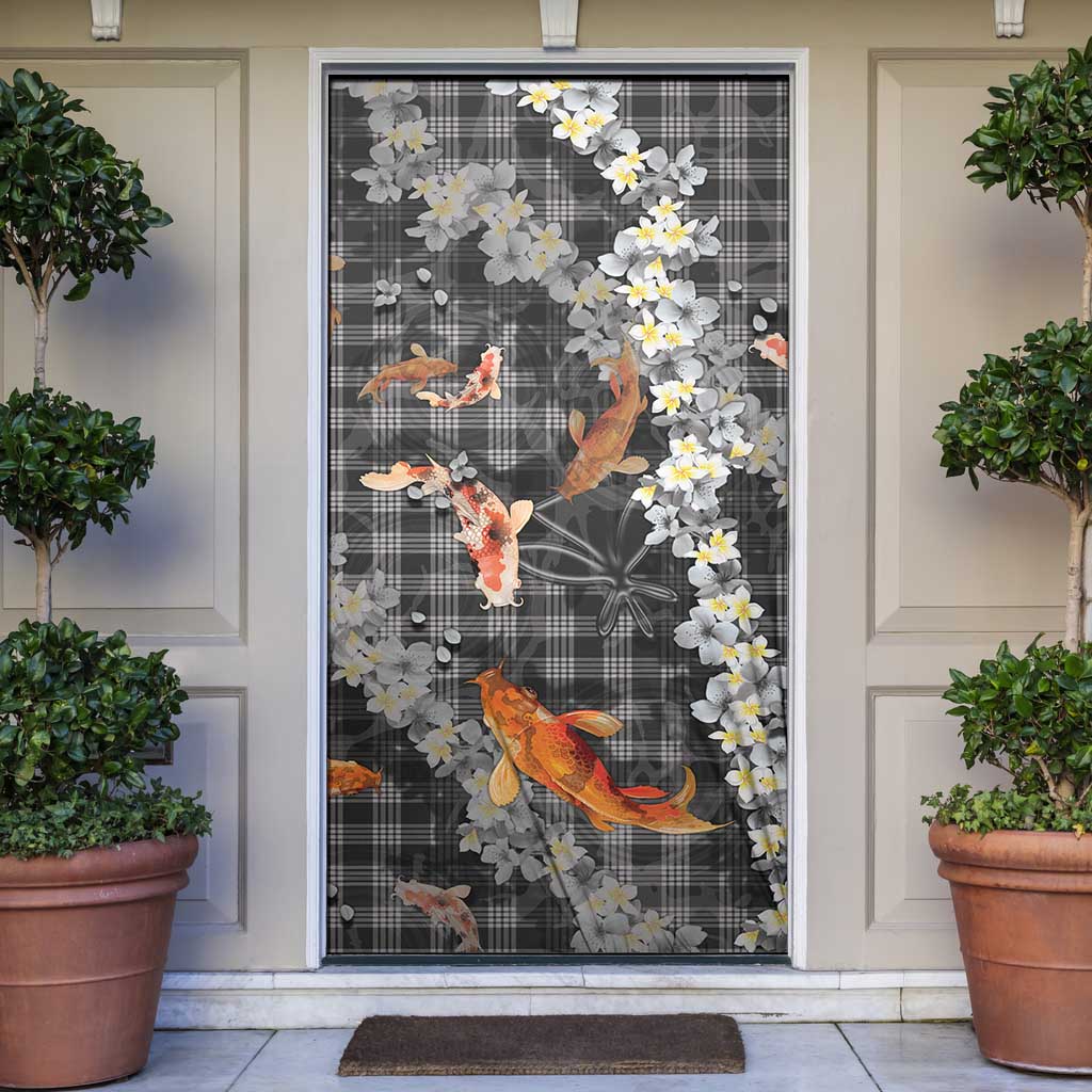 Black Palaka Hawaiian And Japanese Door Cover Sakura Lei With Koi Fish - Polynesian Pride