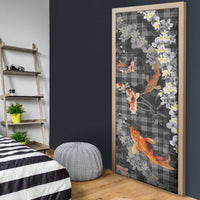 Black Palaka Hawaiian And Japanese Door Cover Sakura Lei With Koi Fish - Polynesian Pride