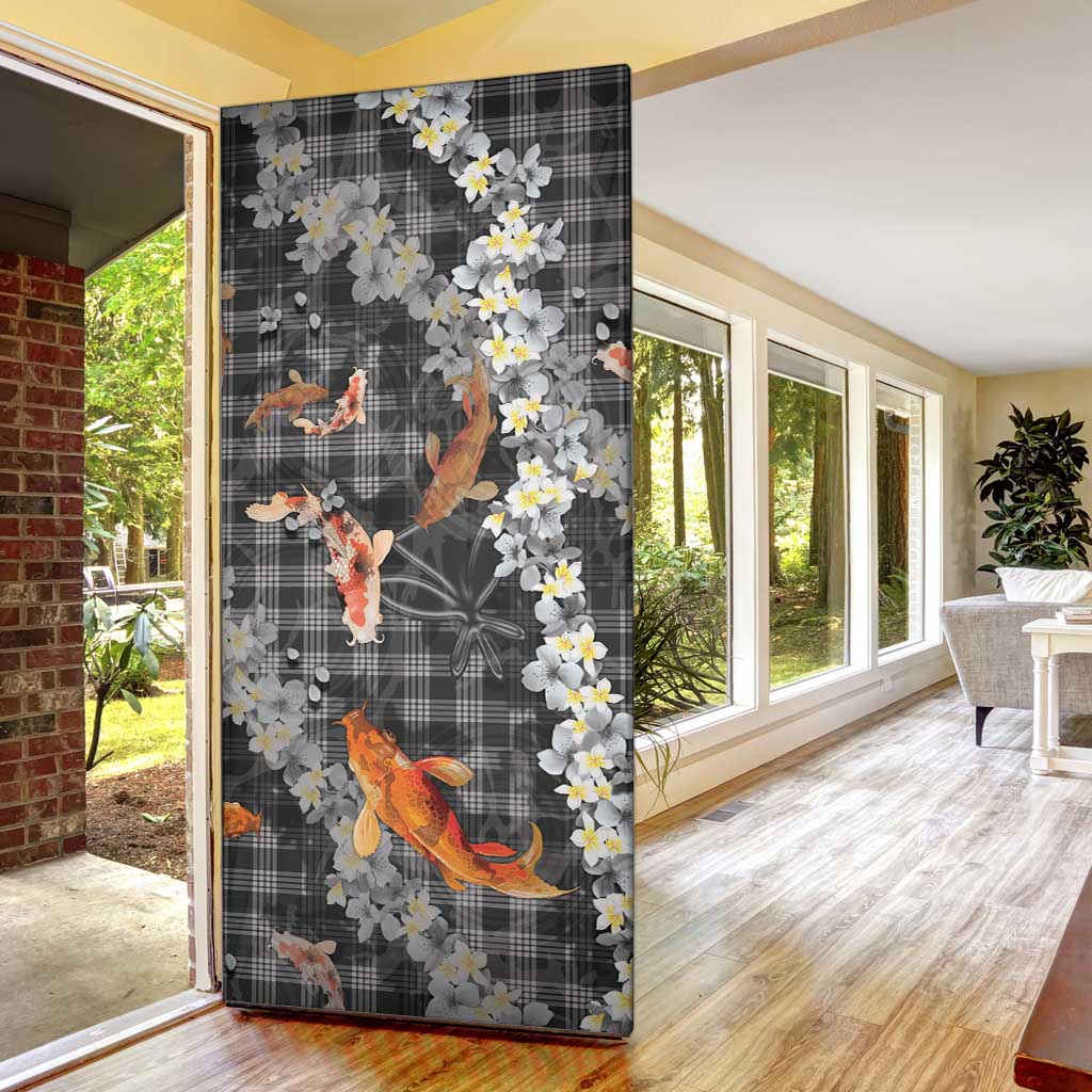 Black Palaka Hawaiian And Japanese Door Cover Sakura Lei With Koi Fish - Polynesian Pride