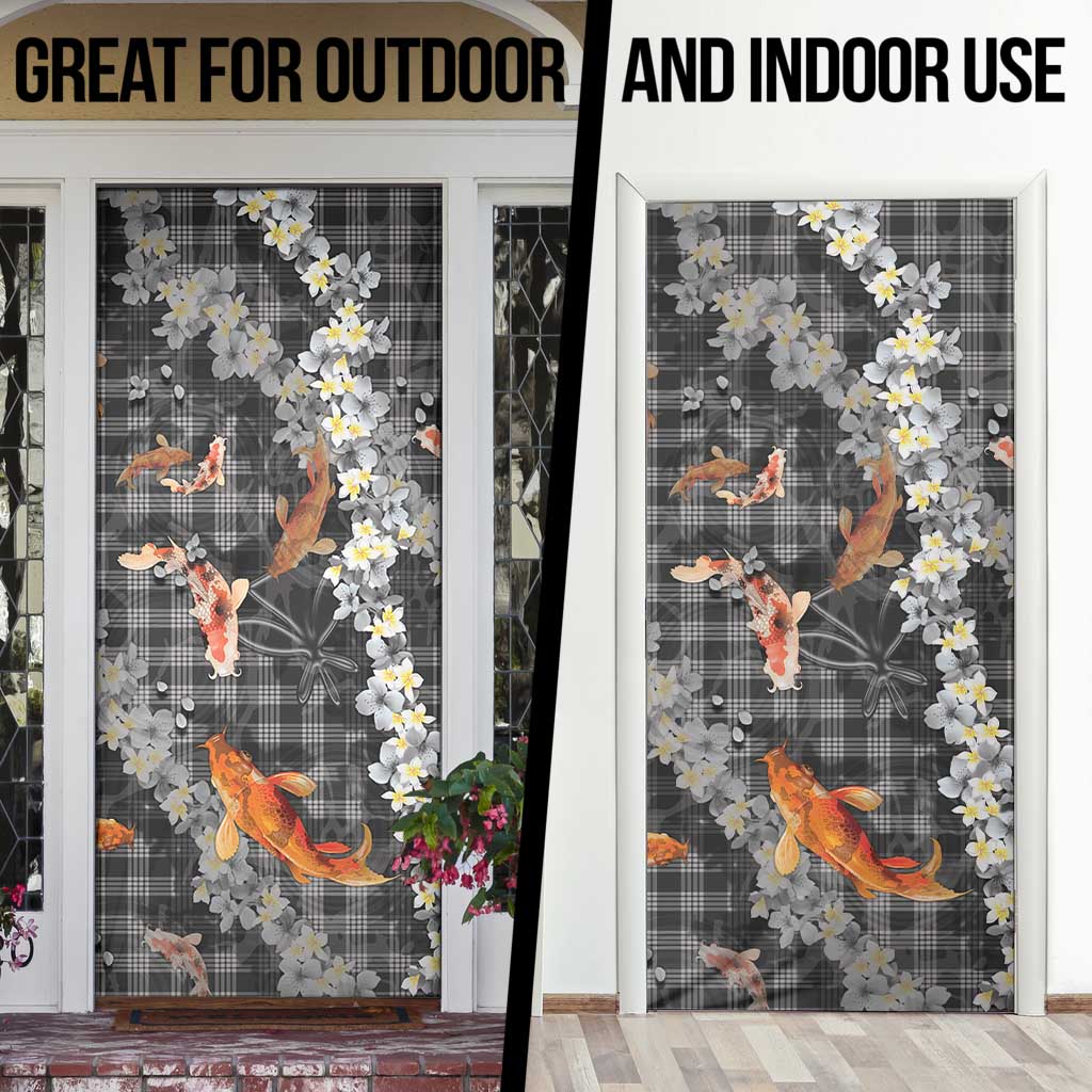Black Palaka Hawaiian And Japanese Door Cover Sakura Lei With Koi Fish - Polynesian Pride