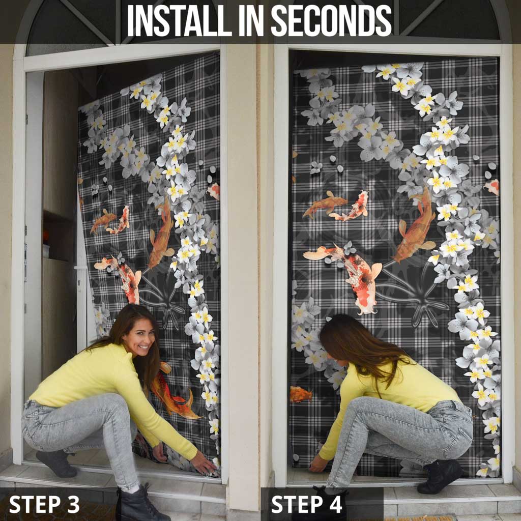 Black Palaka Hawaiian And Japanese Door Cover Sakura Lei With Koi Fish - Polynesian Pride