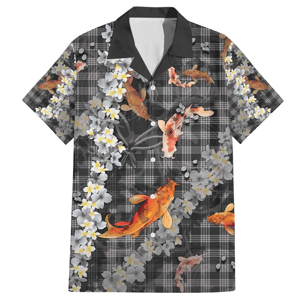 Black Palaka Hawaiian And Japanese Family Matching Long Sleeve Bodycon Dress and Hawaiian Shirt Sakura Lei With Koi Fish - Polynesian Pride
