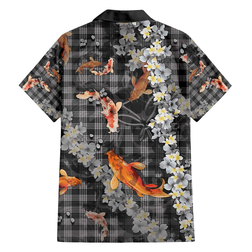 Black Palaka Hawaiian And Japanese Family Matching Off Shoulder Maxi Dress and Hawaiian Shirt Sakura Lei With Koi Fish - Polynesian Pride