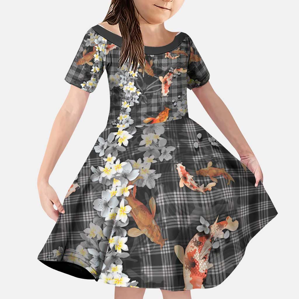 Black Palaka Hawaiian And Japanese Family Matching Puletasi and Hawaiian Shirt Sakura Lei With Koi Fish - Polynesian Pride