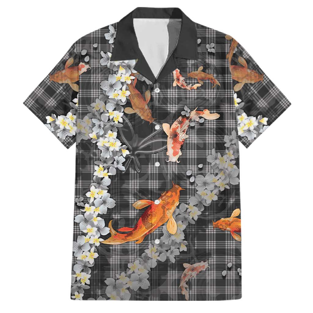 Black Palaka Hawaiian And Japanese Family Matching Puletasi and Hawaiian Shirt Sakura Lei With Koi Fish - Polynesian Pride