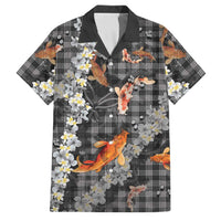 Black Palaka Hawaiian And Japanese Family Matching Puletasi and Hawaiian Shirt Sakura Lei With Koi Fish - Polynesian Pride