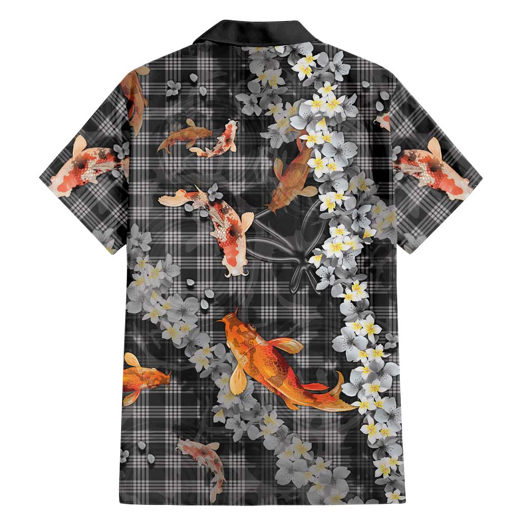Black Palaka Hawaiian And Japanese Family Matching Puletasi and Hawaiian Shirt Sakura Lei With Koi Fish - Polynesian Pride