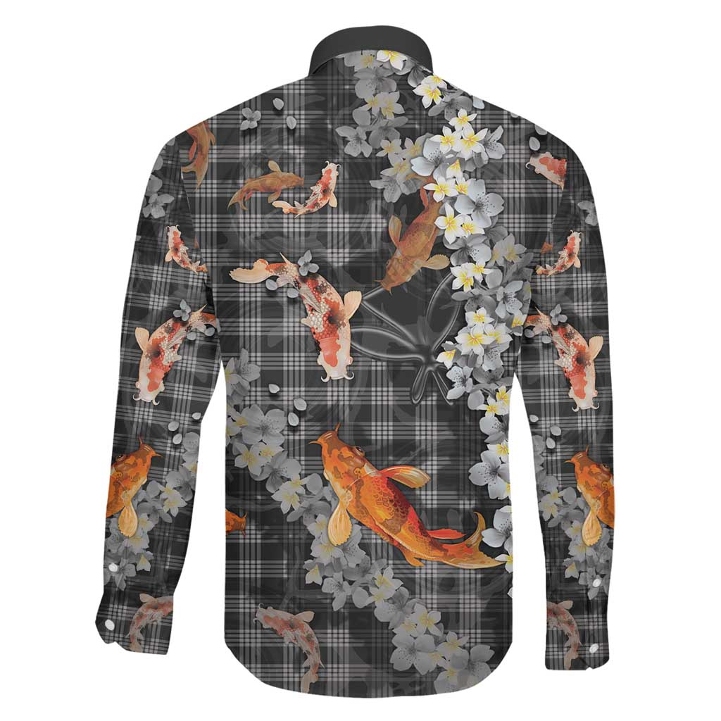 Black Palaka Hawaiian And Japanese Family Matching Puletasi and Hawaiian Shirt Sakura Lei With Koi Fish - Polynesian Pride