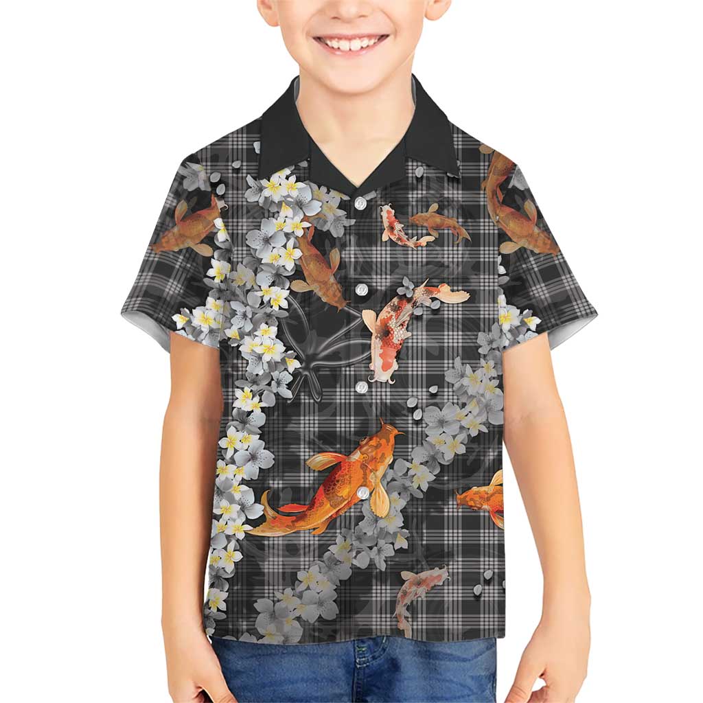 Black Palaka Hawaiian And Japanese Family Matching Puletasi and Hawaiian Shirt Sakura Lei With Koi Fish - Polynesian Pride