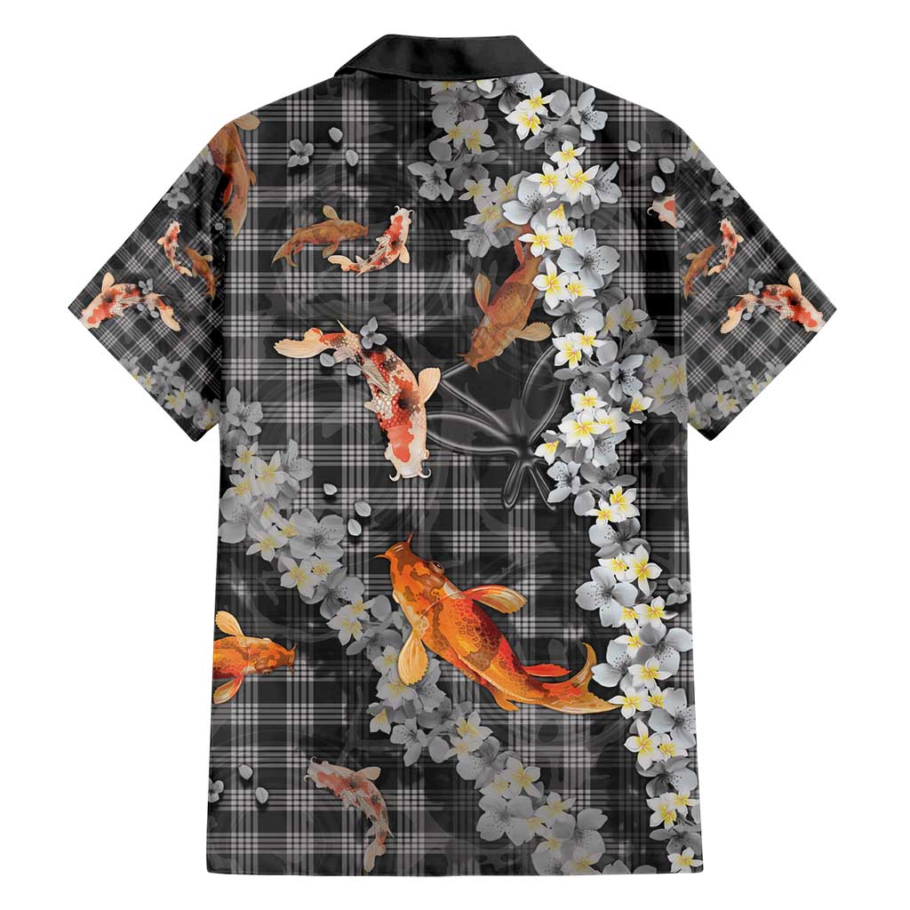 Black Palaka Hawaiian And Japanese Family Matching Short Sleeve Bodycon Dress and Hawaiian Shirt Sakura Lei With Koi Fish - Polynesian Pride