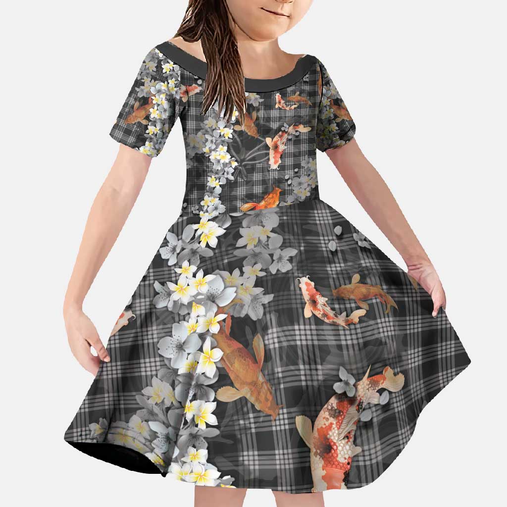 Black Palaka Hawaiian And Japanese Family Matching Summer Maxi Dress and Hawaiian Shirt Sakura Lei With Koi Fish - Polynesian Pride
