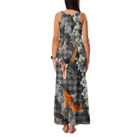 Black Palaka Hawaiian And Japanese Family Matching Tank Maxi Dress and Hawaiian Shirt Sakura Lei With Koi Fish - Polynesian Pride