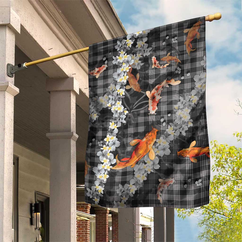 Black Palaka Hawaiian And Japanese Garden Flag Sakura Lei With Koi Fish DT05 House Flag Black - Polynesian Pride