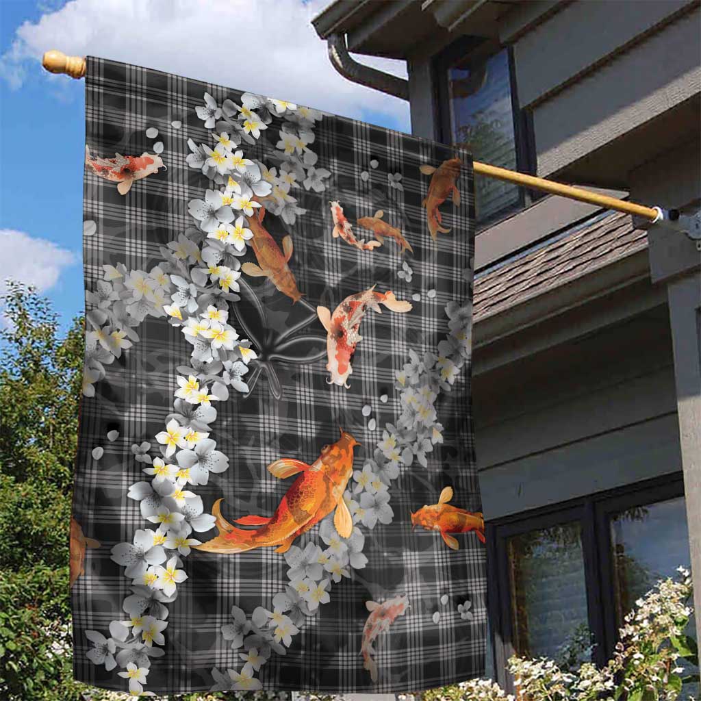 Black Palaka Hawaiian And Japanese Garden Flag Sakura Lei With Koi Fish - Polynesian Pride