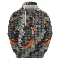 Black Palaka Hawaiian And Japanese Hoodie Sakura Lei With Koi Fish DT05 - Polynesian Pride