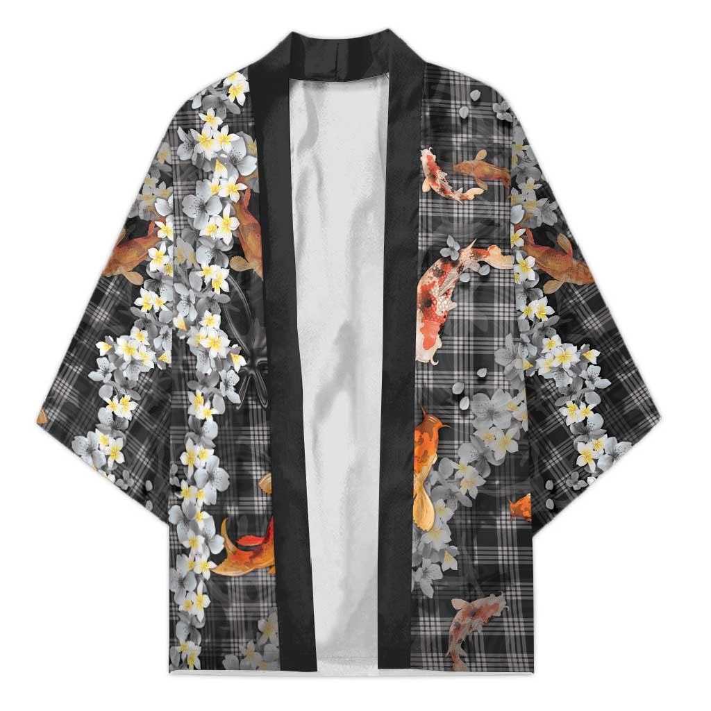 Black Palaka Hawaiian And Japanese Kimono Sakura Lei With Koi Fish DT05 Unisex Black - Polynesian Pride