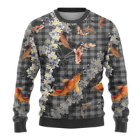 Black Palaka Hawaiian And Japanese Ugly Christmas Sweater Sakura Lei With Koi Fish - Polynesian Pride