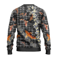 Black Palaka Hawaiian And Japanese Ugly Christmas Sweater Sakura Lei With Koi Fish - Polynesian Pride