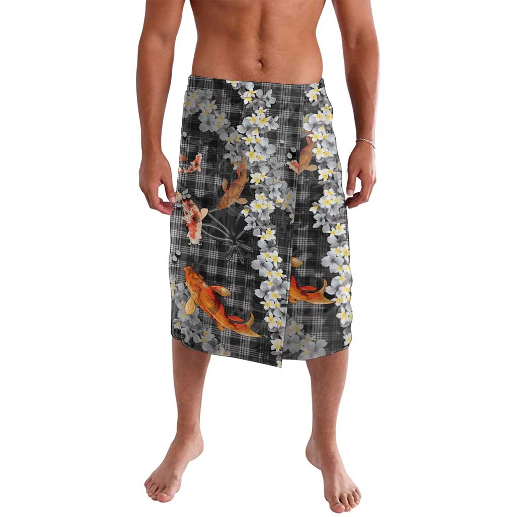Black Palaka Hawaiian And Japanese Lavalava Sakura Lei With Koi Fish - Polynesian Pride