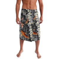 Black Palaka Hawaiian And Japanese Lavalava Sakura Lei With Koi Fish - Polynesian Pride
