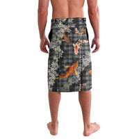 Black Palaka Hawaiian And Japanese Lavalava Sakura Lei With Koi Fish - Polynesian Pride