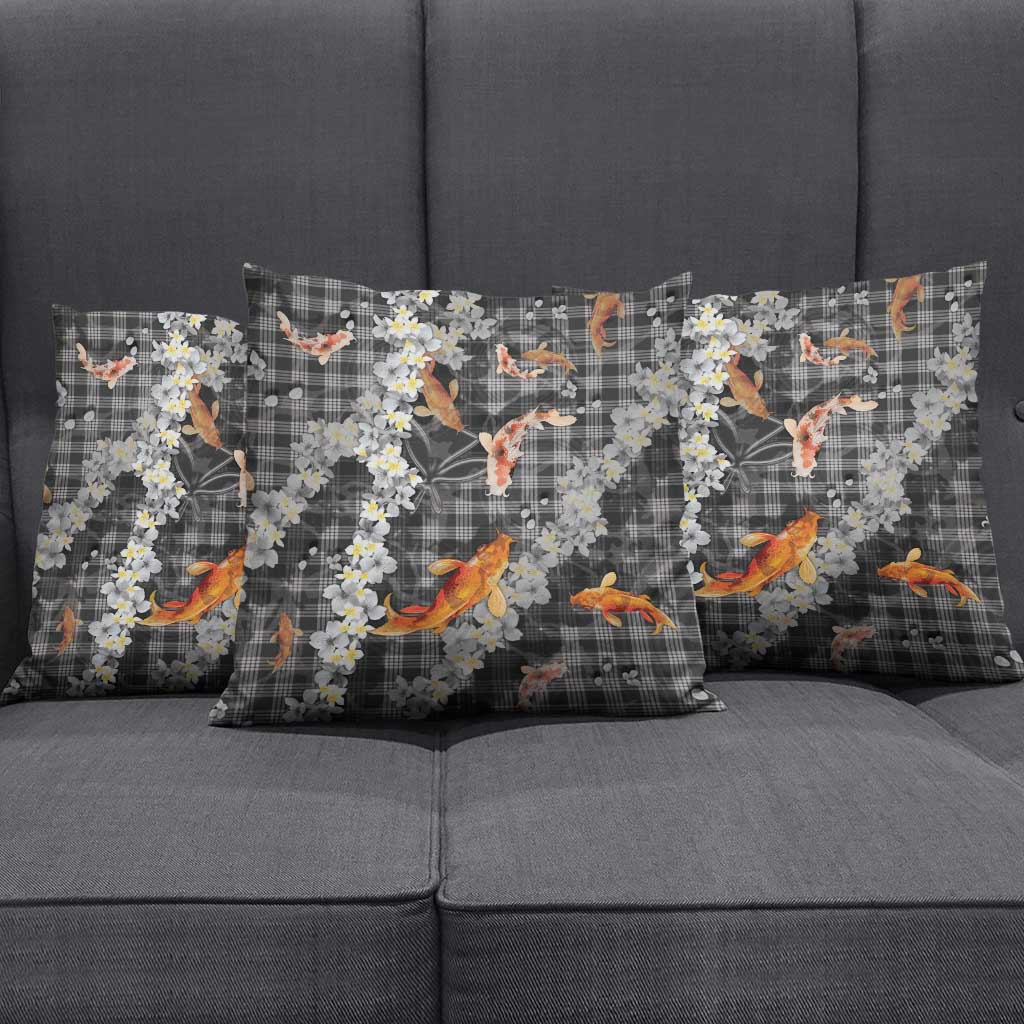 Black Palaka Hawaiian And Japanese Pillow Cover Sakura Lei With Koi Fish - Polynesian Pride