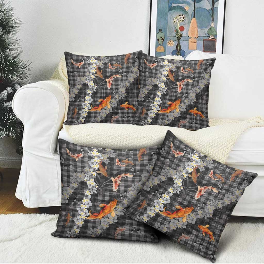 Black Palaka Hawaiian And Japanese Pillow Cover Sakura Lei With Koi Fish - Polynesian Pride