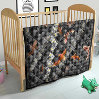Black Palaka Hawaiian And Japanese Quilt Sakura Lei With Koi Fish - Polynesian Pride