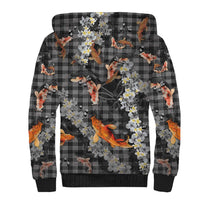 Black Palaka Hawaiian And Japanese Sherpa Hoodie Sakura Lei With Koi Fish - Polynesian Pride