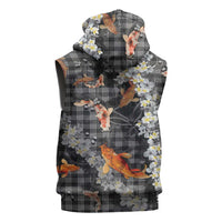 Black Palaka Hawaiian And Japanese Sleeveless Zip Hoodie Sakura Lei With Koi Fish - Polynesian Pride