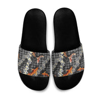Black Palaka Hawaiian And Japanese Slide Sandals Sakura Lei With Koi Fish - Polynesian Pride
