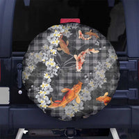 Black Palaka Hawaiian And Japanese Spare Tire Cover Sakura Lei With Koi Fish DT05 No hole Black - Polynesian Pride