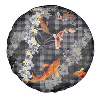 Black Palaka Hawaiian And Japanese Spare Tire Cover Sakura Lei With Koi Fish DT05 - Polynesian Pride