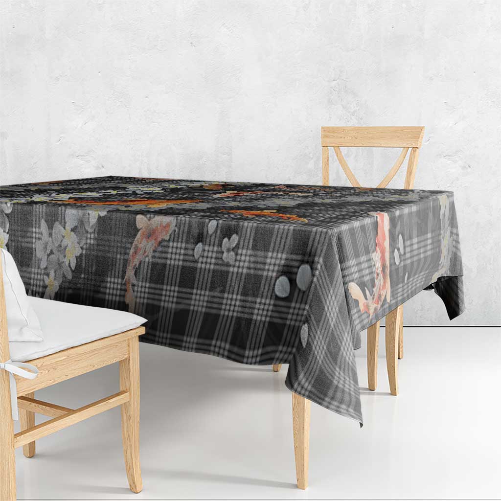 Black Palaka Hawaiian And Japanese Tablecloth Sakura Lei With Koi Fish - Polynesian Pride