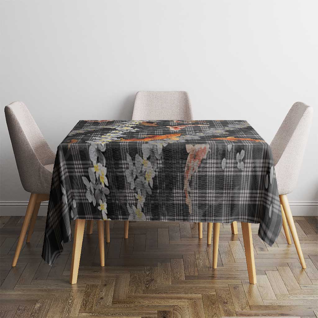 Black Palaka Hawaiian And Japanese Tablecloth Sakura Lei With Koi Fish - Polynesian Pride