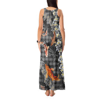 Black Palaka Hawaiian And Japanese Tank Maxi Dress Sakura Lei With Koi Fish DT05 - Polynesian Pride
