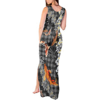 Black Palaka Hawaiian And Japanese Tank Maxi Dress Sakura Lei With Koi Fish DT05 - Polynesian Pride