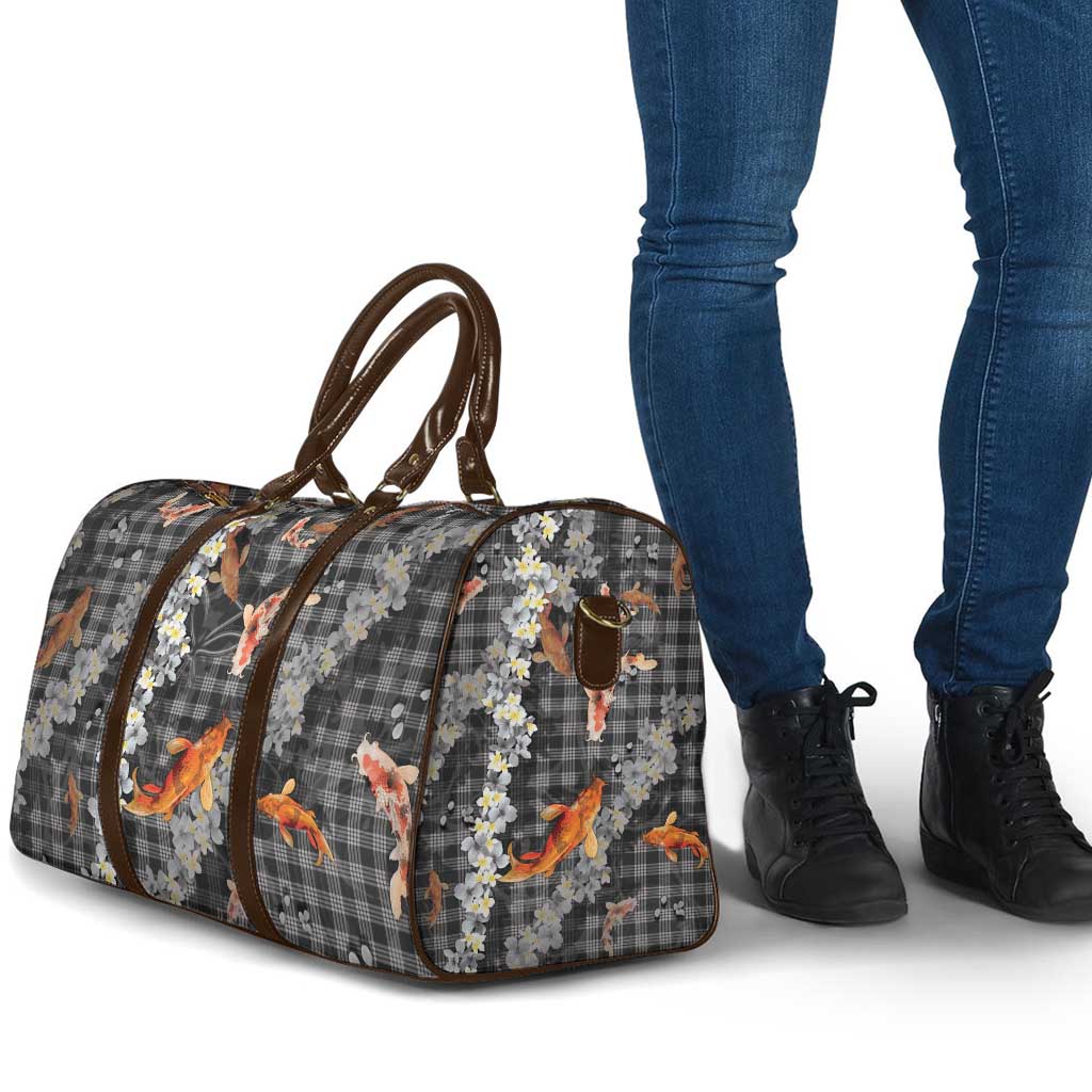 Black Palaka Hawaiian And Japanese Travel Bag Sakura Lei With Koi Fish - Polynesian Pride