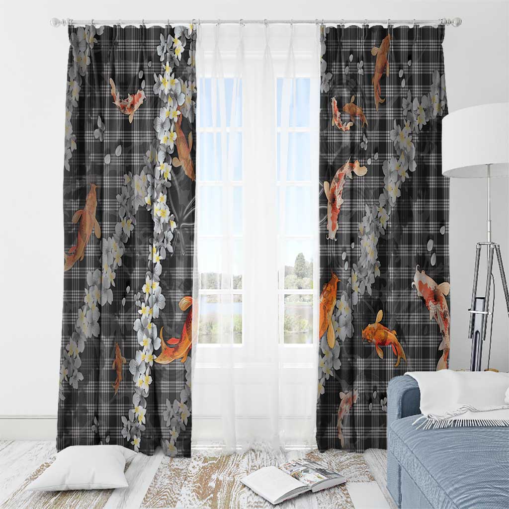 Black Palaka Hawaiian And Japanese Window Curtain Sakura Lei With Koi Fish - Polynesian Pride