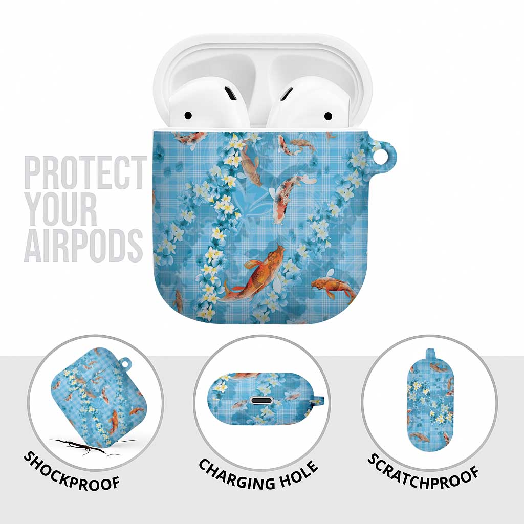 Blue Palaka Hawaiian And Japanese AirPods Case Sakura Lei With Koi Fish - Polynesian Pride
