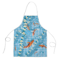 Blue Palaka Hawaiian And Japanese Apron Sakura Lei With Koi Fish - Polynesian Pride
