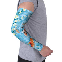 Blue Palaka Hawaiian And Japanese Arm Sleeves Sakura Lei With Koi Fish - Polynesian Pride
