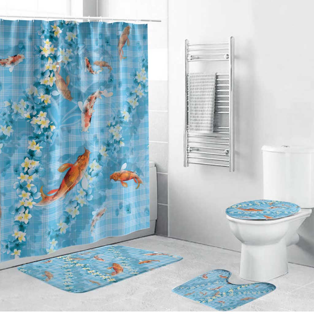 Blue Palaka Hawaiian And Japanese Bathroom Set Sakura Lei With Koi Fish - Polynesian Pride