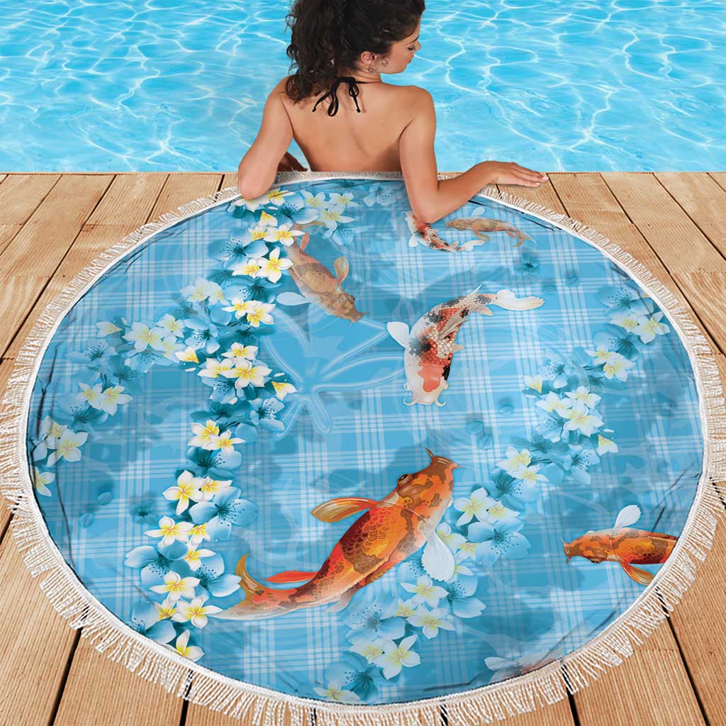 Blue Palaka Hawaiian And Japanese Beach Blanket Sakura Lei With Koi Fish DT05 - Polynesian Pride