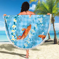 Blue Palaka Hawaiian And Japanese Beach Blanket Sakura Lei With Koi Fish DT05 - Polynesian Pride