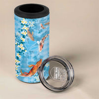 Blue Palaka Hawaiian And Japanese 4 in 1 Can Cooler Tumbler Sakura Lei With Koi Fish - Polynesian Pride