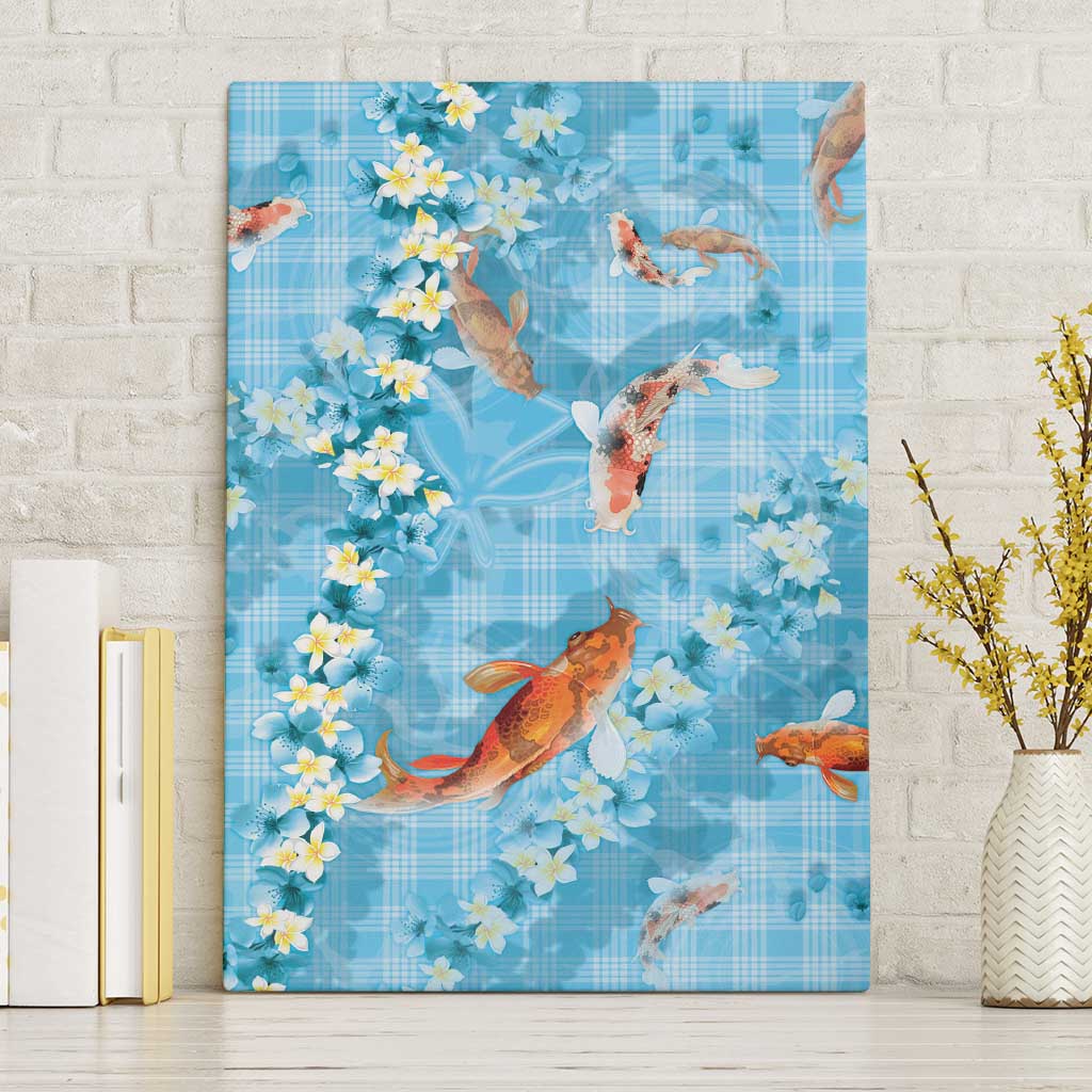 Blue Palaka Hawaiian And Japanese Canvas Wall Art Sakura Lei With Koi Fish - Polynesian Pride